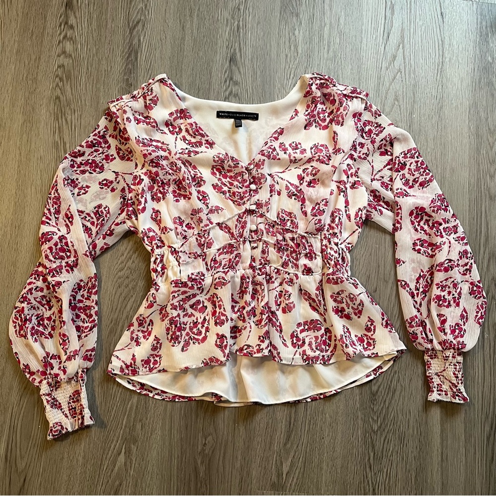 Pink/Red and White Puff Sleeve Blouse